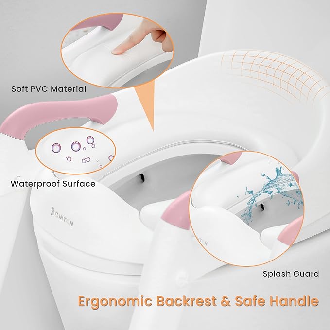 JASSONE® Potty Training Seat, Toddler Step Stool, 2 in 1 Potty Training Toilet for Kids, Baby Seat with Splash Guard and Anti-Slip Pad for Boys Girls Potty Training, BabyPink