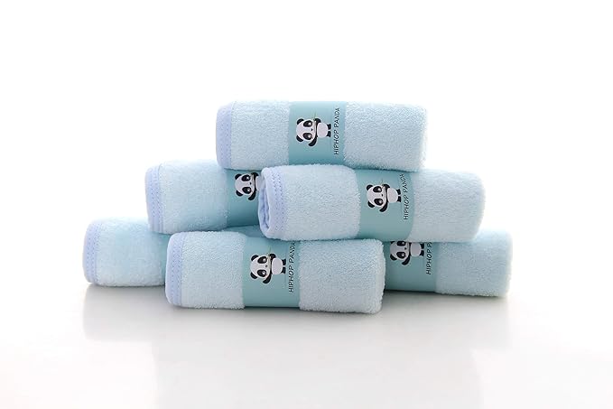 HIPHOP PANDA Baby Washcloths, Rayon Made from Bamboo - 2 Layer Ultra Soft Absorbent Newborn Bath Face Towel - Reusable Baby Wipes for Delicate Skin - Blue, 6 Pack