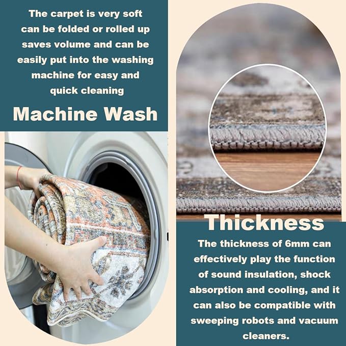 Washable Area Rug 10'x14' Boho Chic Medallion Distressed Design Non-Shedding Easy Care Ideal for High Traffic Areas in Living Room Bedroom Office Coffee Table Large Carpet