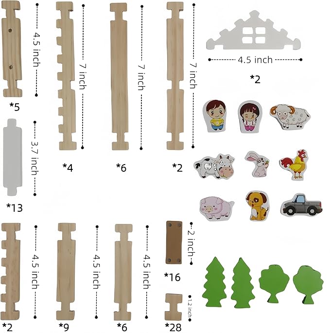 105Pcs Wooden Building Blocks Construction Set for Kids Ages 3-8,Preschool Learning Toys for Toddlers, Boys & Girls Birthday Gift, Educational STEM Toy