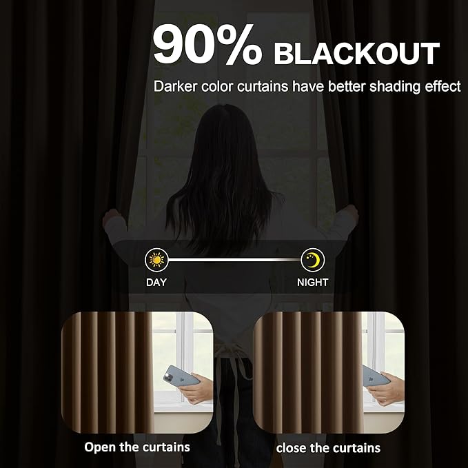 Brown Blackout Curtains 144 Inches Long 12 feet Tall, Extra Long Pinch Pleats Living Room Curtains Thermal Pleated Curtains Panels Drapery for Home, Hotel, Office, 40" W x 144" L, Set of 2