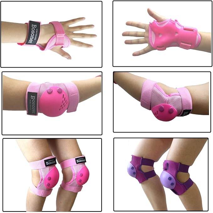 BOSONER Kids/Youth Knee Pads Elbow Pads Wrist Guards Set for 3-15 Years, Child Protective Gear Set for Roller Skates, Cycling, BMX Bike, Skateboard, Inline Skating, Scooter Riding Sports…