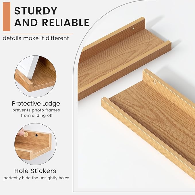 Floating Picture Ledge Shelves for Wall Set of 8, 16 Inch Wall Shelves with Lip Long Large Nursery Book Shelf for Toys Storage Kids Bookshelf Wall Mounted Living Room Bedroom Decor Frames