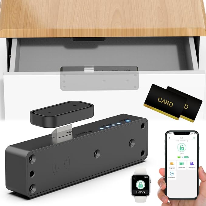 Smart RFID Cabinet Lock, Hidden Digital Electronic Bluetooth RFID Cabinet Drawer Lock for Adults Baby Proofing Teens Liquor Cupboard File