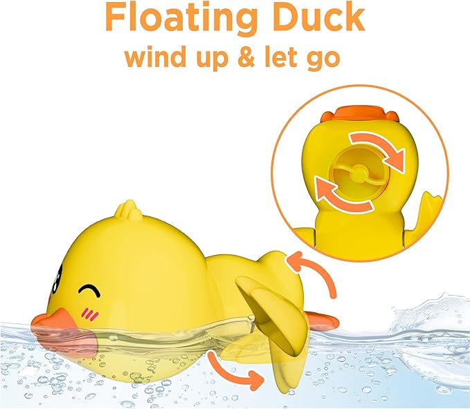 iPlay, iLearn Baby Duck Bath Toy, Toddler Bathtub Suction Water Spinner Gear, Kid Shower Fishing Game W/ Net, Light up Animal, Wind up Swimming Duck, Birthday Gift 6 9 12 Month 1 2 3 Year Old Boy Girl