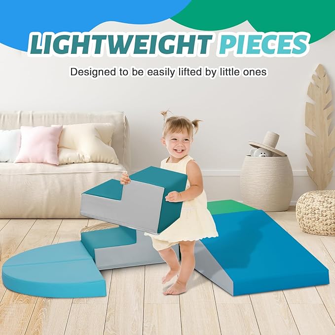 6-Piece Soft PU Leather Toddlers Climbing Toys, Indoor Climb and Crawl Activity Play Set, Foam Play Gym Climbing Structures for Toddlers 3, Baby Foam Blocks for Toddler