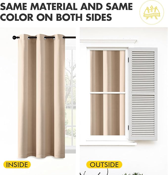MIULEE Beige Blackout Curtains for Bedroom Living Room 72 Inches Long 2 Panels, Thermal Insulated Room Darkening Drapes Solid Grommet Top Noise Reduction Light Blocking Window Curtains W40 x L72 Inch
