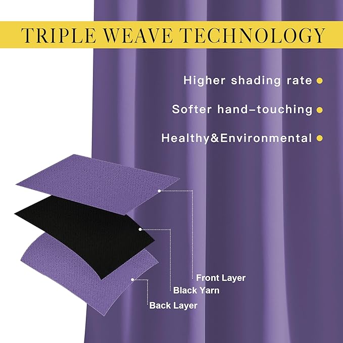 NICETOWN Blackout 102 inch Curtains for Living Room, Grommet Thermal Curtains Room Darkening Window Treatments Sound Reducing for Bedroom, Lilac Purple, 2 Panels, W52 x L102