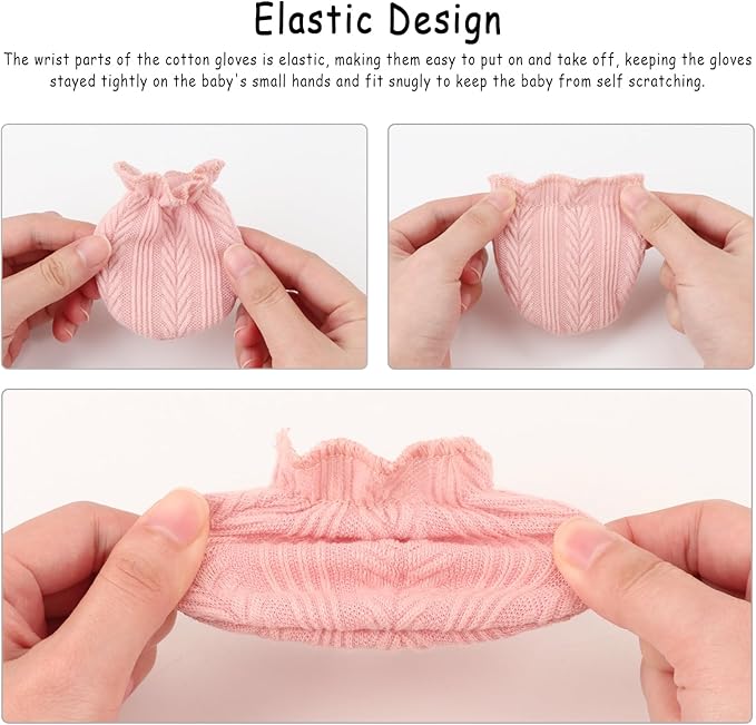 BQUBO Newborn Infant Toddler Mittens No Scratch Cotton Elastic Wrist Gloves Hypoallergenic for 0-6 Months Baby Boys Girls