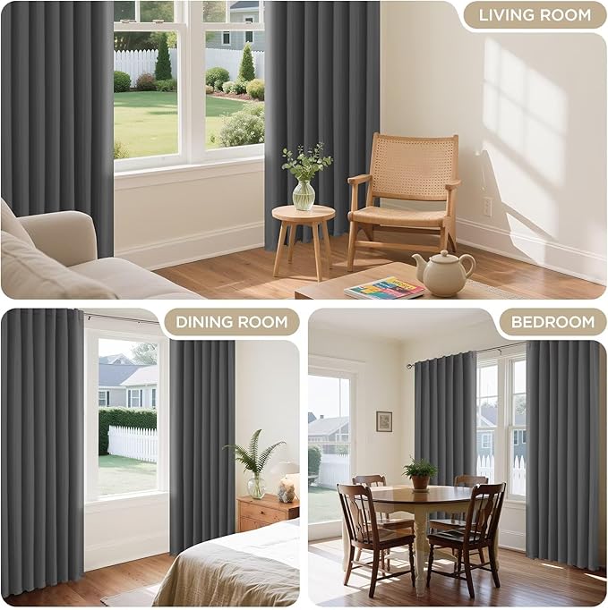 Joydeco 72 Inch Blackout Curtains for Bedroom, Thermal Insulated Black Out Curtains, Room Darkening Drapes for Living Room Window Rod Pocket Back Tab (W52 x L72 Inch, Light Grey)
