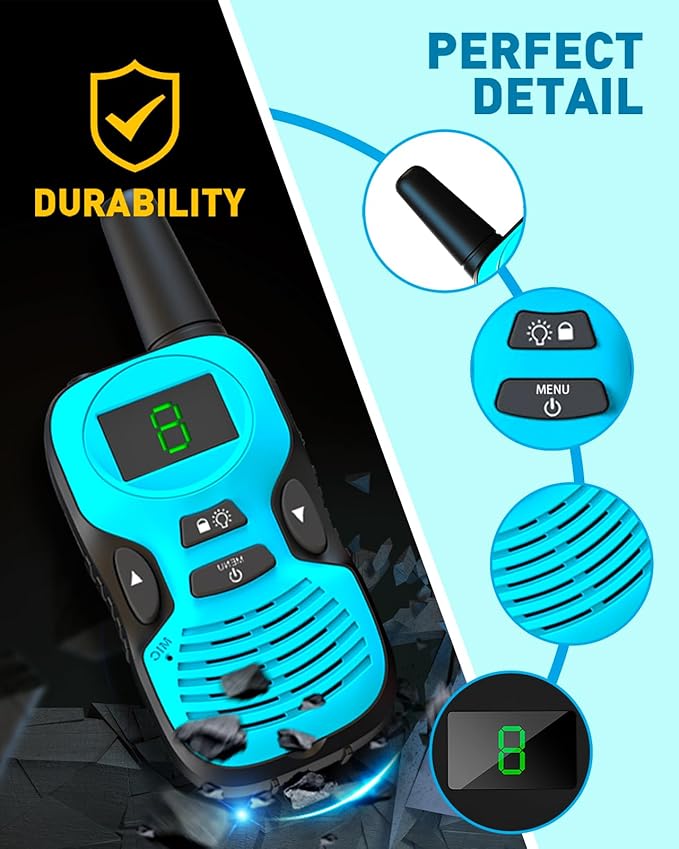 Walkie Talkies for Kids Long Range - Kid Walkie Talkies with Replaceable Shell Backlit LCD Flashlight 3 Miles Range - Toys for 5-7 Year Old Boys and Girls (2 Pack - Rechargeable)