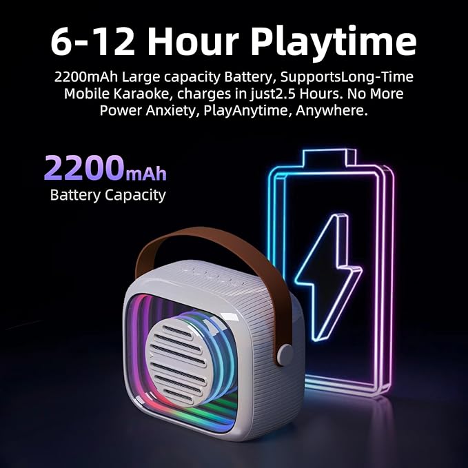 YF93 Mini Karaoke Machine for Kids with Bluetooth Speaker, 7 Voice-Changing Modes, Dual Microphones, Colorful LED Lights, TF Card Support, Portable Singing Gift for Children and Parties(Black)