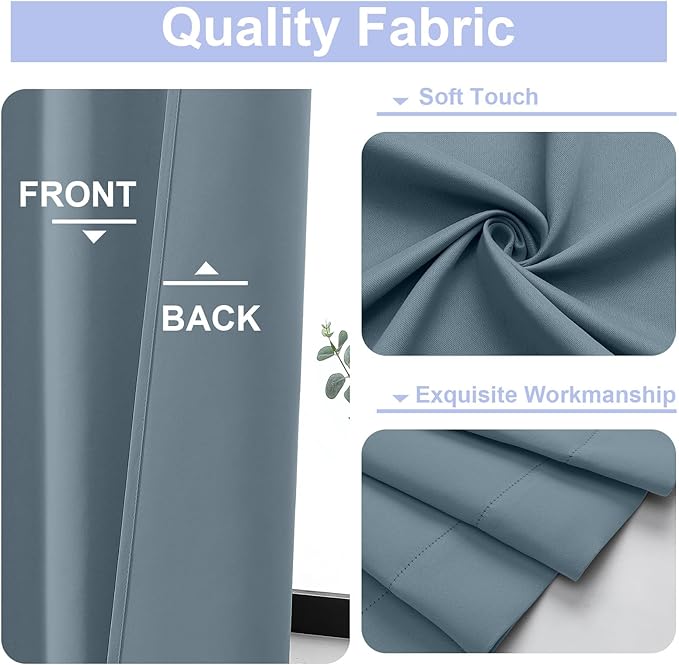 Simplebrand Ava Stone Blue Blackout Curtains for Bedroom 84 Inch Length 2 Panels Set, Solid Thermal Insulated Privacy Living Room Window Treatment Curtains Blackout Drapes, W50 x L84 Inch, Stone Blue