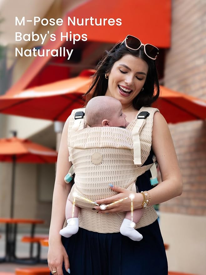 GROWNSY Baby Carrier Newborn to Toddler, Breathable Mesh Carrier(7-44lbs) with One-Click Sliding Clasp, Head Support, Ergonomic Design and Hands-Free Comfort, Almond Beige
