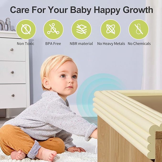 Baby Proofing Wall Corner Protector,Edge Guard Corner Protector,6.56ft Thinken Soft Corner Protectors Pre-Taped Soft Rubber Foam Edge Cushion for Furniture (Coffee Brown, 6.56Ft x 5.9" W x 0.47" Th)