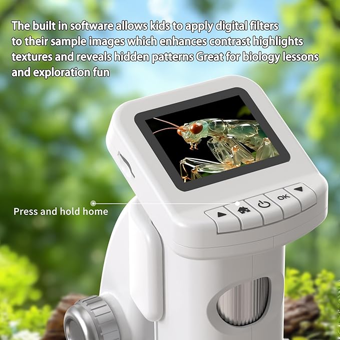 1200X Microscope for Kids with 2 inch Screen STEM Digital Science Kit Rechargeable Handheld Mini Pocket Children Students Slides Portable Gift for Kids Ages 6 to 12 (Green)