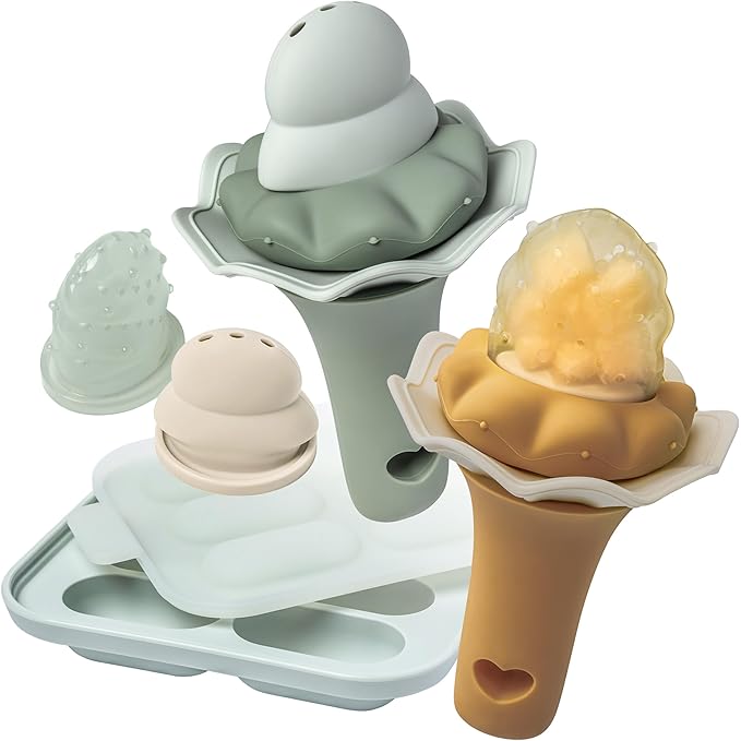 Moonkie Baby Fruit Feeder with Freezer Tray, BPA Free Silicone Food Feeder for Infant Self Feeding, Breastmilk Popsicle Molds, Mesh Feeder with Two Pouches, Baby Shower Gifts 4 Months+, 2 Pack