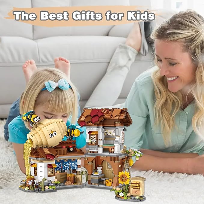 Honey Bee Workshop Mini Building Set, Creative DIY Simulation Building Toys, 1242PCS Mini Building Honey Bee Workshop Set Boys Girls 6+