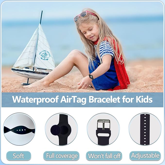 Waterproof Bracelet for AirTag Kids, Personalized Initial Letter Hidden Holder Compatible with Air Tag, Silicone Case for Airtag Adjustable Anti-Lost GPS Tracker for Toddler Child Elder, D