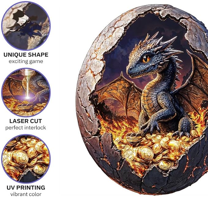 Jigfoxy Wooden Puzzle for Adults, Hatchling Dragon Wooden Jigsaw Puzzles for Adults, Unique Animal Shape Wood Cut Puzzles for Family Friend Puzzle Lovers(L-13.5 * 11.2in-257pcs)