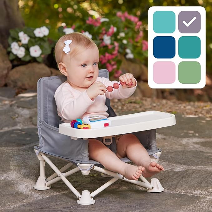 Hiccapop OmniBoost Travel Booster Seat with Tray for Baby, Dining Table, Camping, Beach, Grandma’s | Folding Portable Tip-Free Design Straps to Kitchen Chairs