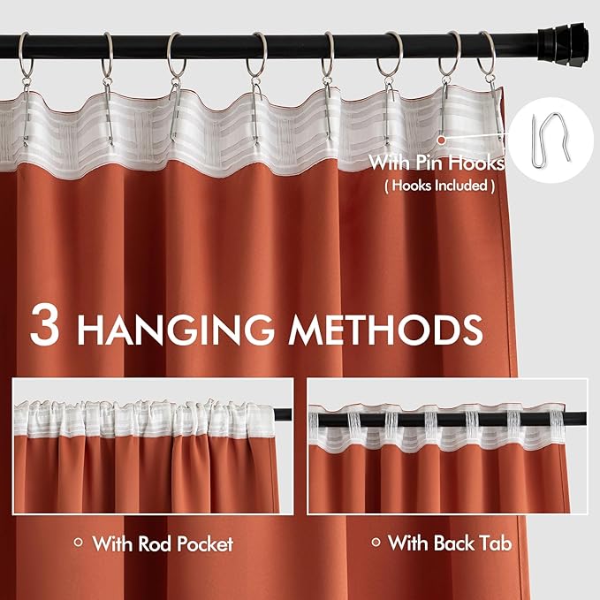 MIULEE Back Tab Burnt Orange Blackout Curtains 102 Inch Long 2 Panels Set for Bedroom, Fall Terracotta Rod Pocket/Pinch Pleated Thermal Insulated Room Darkening Light Blocking Floor to Ceiling Drapes