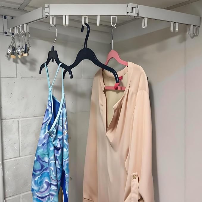 Clothes Drying Rack Wall Mounted,Space Saving Wall Drying Rack,Retractable Collapsible Tri-Fold,for Bathroom,Balcony,Outdoor lndoor with Laundry,White