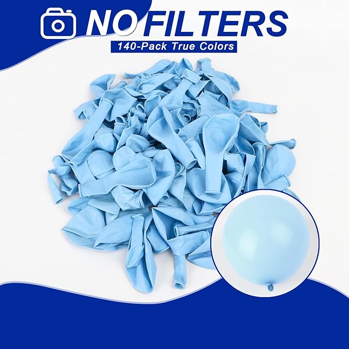 140pcs Makani Blue Round Balloons Different Sizes 18 12 10 5 Inch Latex Balloons for Arch Decoration Party Balloon Kit for Graduation Birthday Party Wedding Balloon Baby Shower Decoration