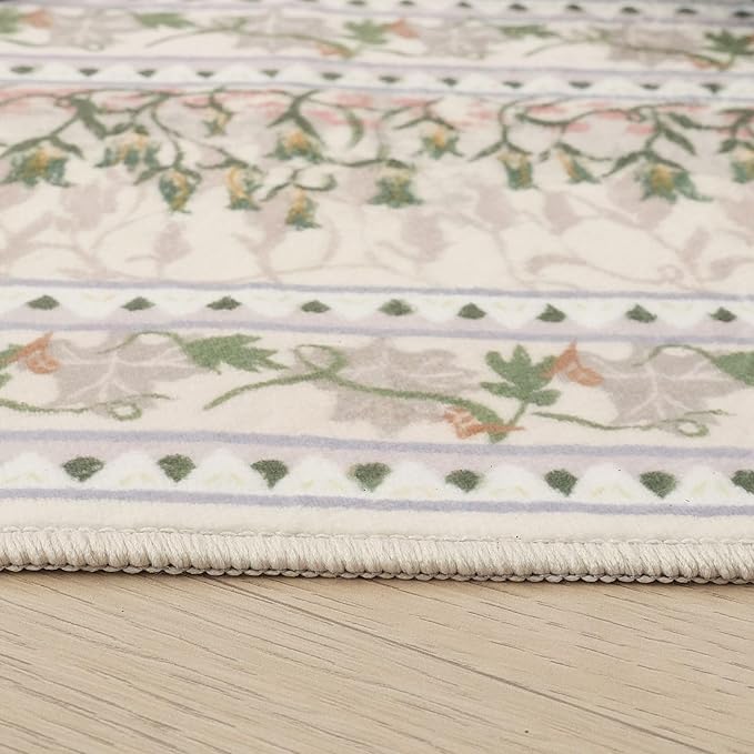 4x6 Rug for Bedroom Impressionist-Style Vintage Washable Rugs Non Slip Low Pile Small Carpet for Bedside Kids Room Office Dining Room, Beige