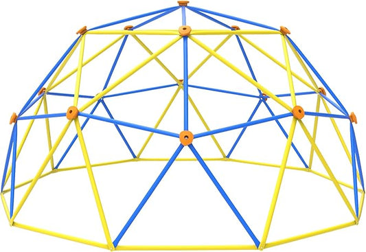 Gardenature 10FT Climbing Dome, Outdoor Jungle Gym for Kids, Geometric Dome Climber Supporting 880 Lbs Anti-Rust Metal Outdoor Play Structure ASTM Approved Blue & Yellow