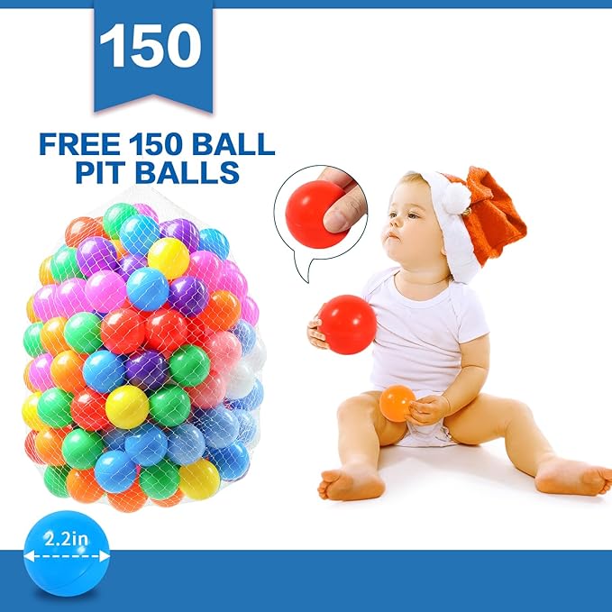 Baby Ball Pit for Toddler with 150 Balls, Kids Pop Up Play Tent for Girls, Princess Toys for Children Indoor & Outdoor Playhouse with Carry Bag (Pink: 7 Bright Colors, 109x90cm/150 Balls)