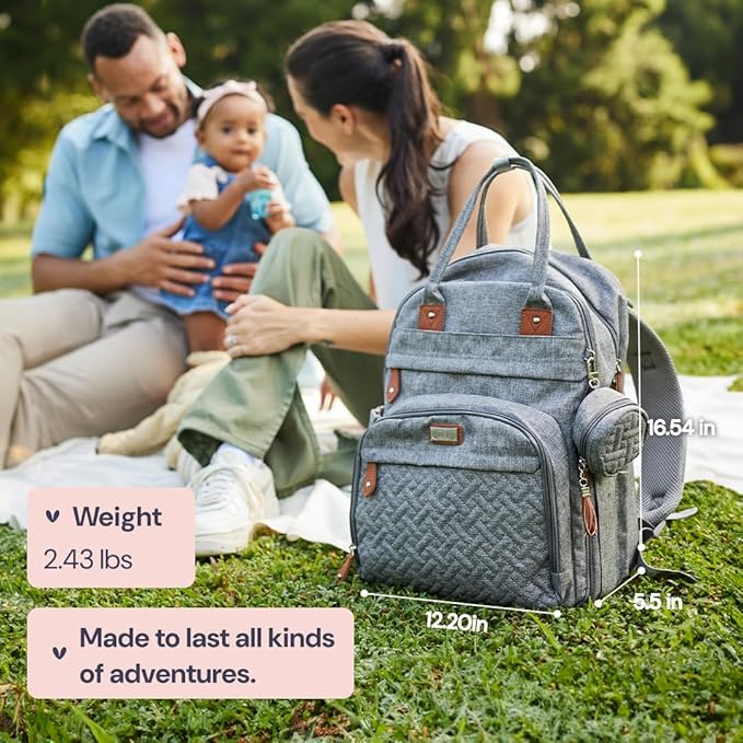 BabbleRoo Diaper Bag Backpack - Baby Essentials Travel Tote - Multi Function Waterproof Diaper Bag, Travel Essentials Baby Bag with Changing Pad, Stroller Straps & Pacifier Case - Unisex, Sea Animals
