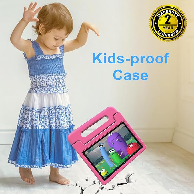 Tablet for Kids, 10 Inch Kids Tablet Android, 64GB, Octa-Core, WiFi 6, Big Battery, Google Kids Space, Parental Control 1280 * 800 HD Display Pink
