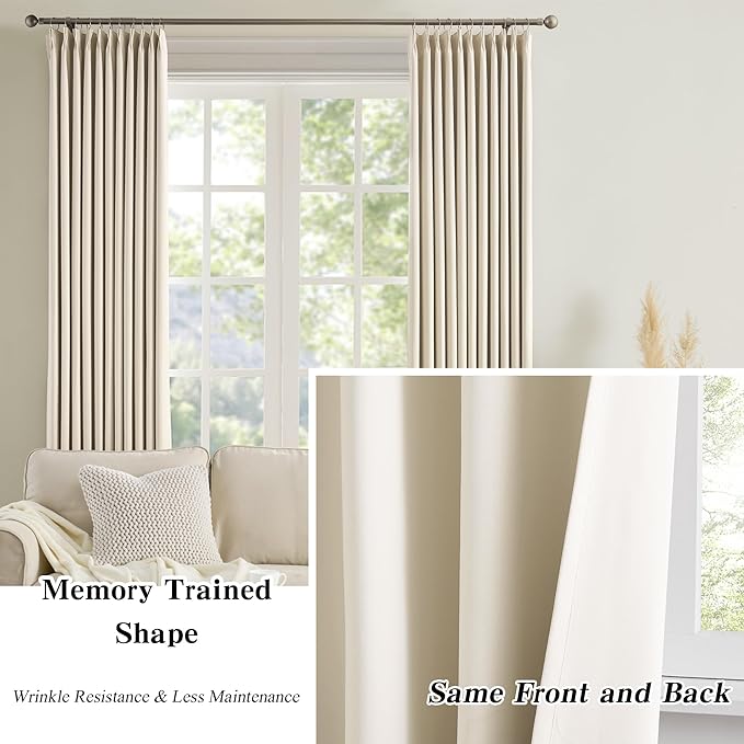 KEQIAOSUOCAI Blackout Sliding Glass Door Curtains 2 Panels Set,80 Inch Wide Room Divider Room Darkening Window Treatment Soundproof Track for Bedroom/Living Room 80 x 84 Inches Long, Cream Beige