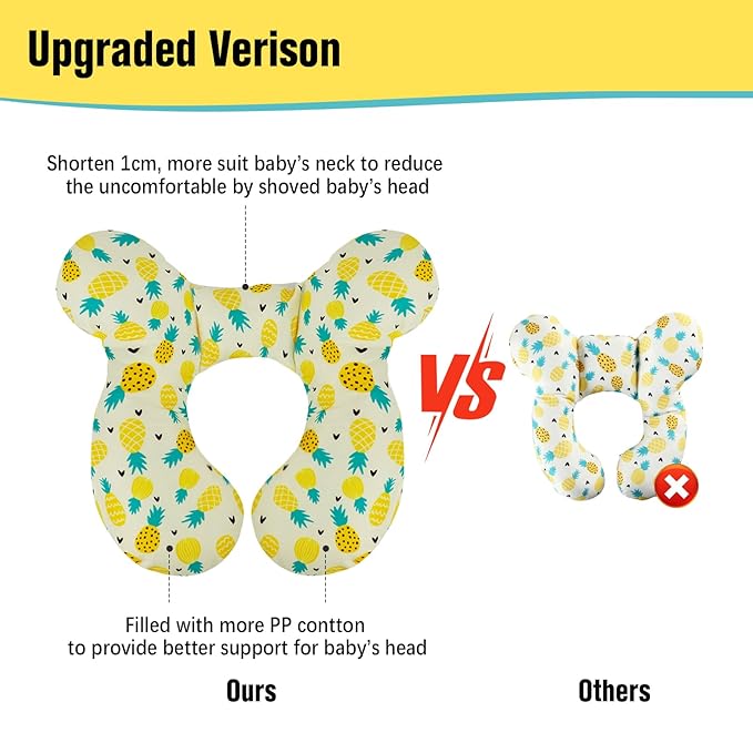 KAKIBLIN Baby Travel Pillow, Upgraded Baby Neck Pillows for Car Seat Toddler Head and Neck Support Pillow,Support Pillows for Car Seat, Pushchair,Travel (Pineapple)