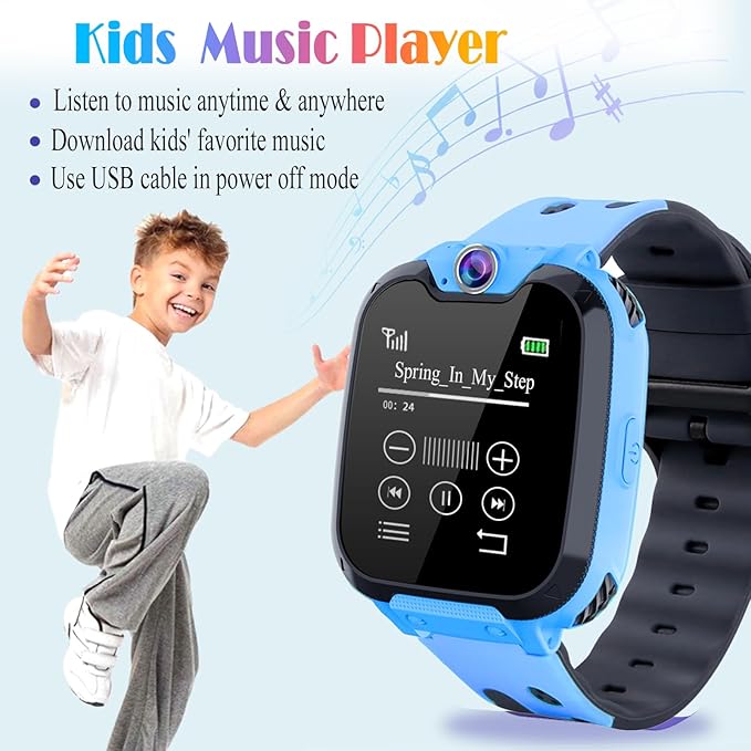 Goodatech Smart Watch for Kids Boys Girls Learning Toys with 16 Games Phone Call SOS, Camera Voice Music Player Recorder Alarm Clock,4-12 Years Birthday (Blue)