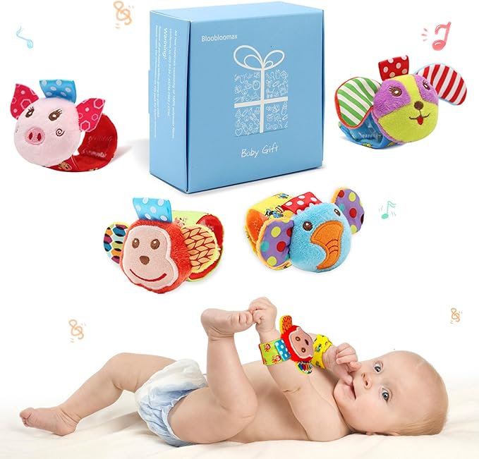 BLOOBLOOMAX Sock rattles for Babies 0-24 Months Baby Animal Foot Finder Educational Toys