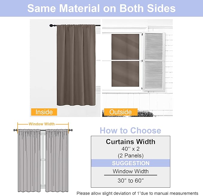 Simplebrand Ava Brown Blackout Curtains for Bedroom 72 Inch Length 2 Panels Set, Privacy Thermal Insulated Rod Pocket Door Window Curtains for Patio French Door Front Door, W40 x L72 Inch, Brown