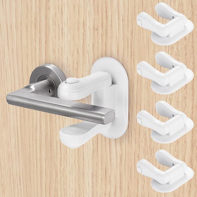 Inaya Door Lever Lock (4 Pack) – Child Proof Handle Locks, 3M Adhesive & Easy Installation for Home, Baby-Proof Locks for Kids Safety, Compatible with standard doors