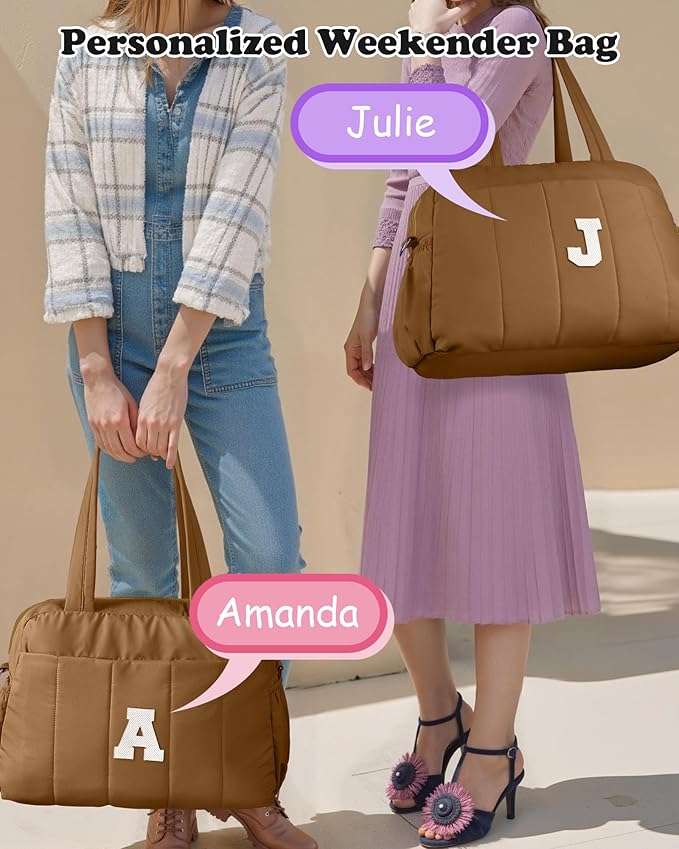 Duffle Bag with Letter, Carry On Bags for Women，Overnight Bag with Wet Pocket，College Girl Gift-Lightweight Travel Bags Personalized Gym Tote with Makeup Pouch