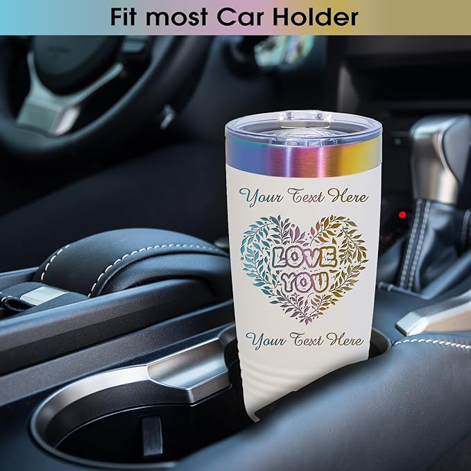 iProductsUS Personalized Tumblers with Lid and Straw, 20oz ION-Plated Stainless Steel Engraved Custom Cup with Name Text, Customized Mothers Day Gifts for Mom, Her, Christmas Birthday (Prism Colors)