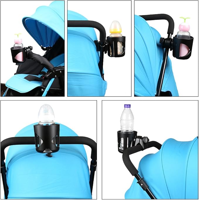 Accmor Universal Cup Holder with Hook, Stroller Cup Holder, 360° Rotatable Large Caliber Designed Bottle Holder for Stroller, Bike, Wheelchair, Walker, Scooter, Black