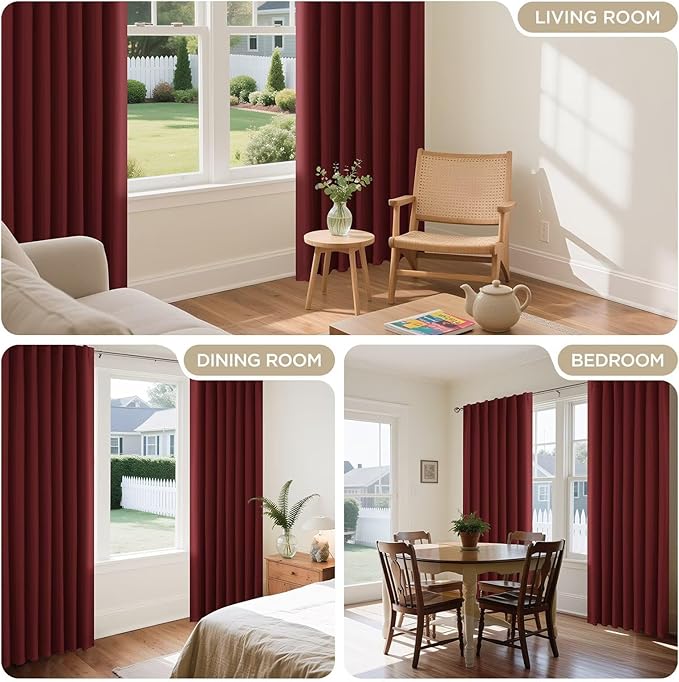 Joydeco Blackout Curtains 96 Inches Long for Bedroom, Thermal Insulated Black Out Curtains 2 Panels Set, Room Darkening Drapes for Living Room Window (W52 x L96 Inch, Burgundy Red)