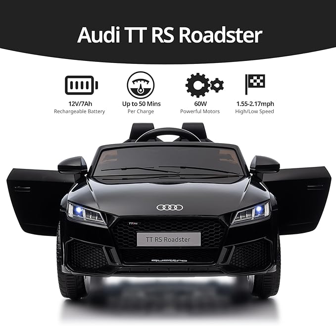 Licensed Audi Electric Kids Car, 12V Kids Ride-on Toy Car for Toddlers w/Remote - Black