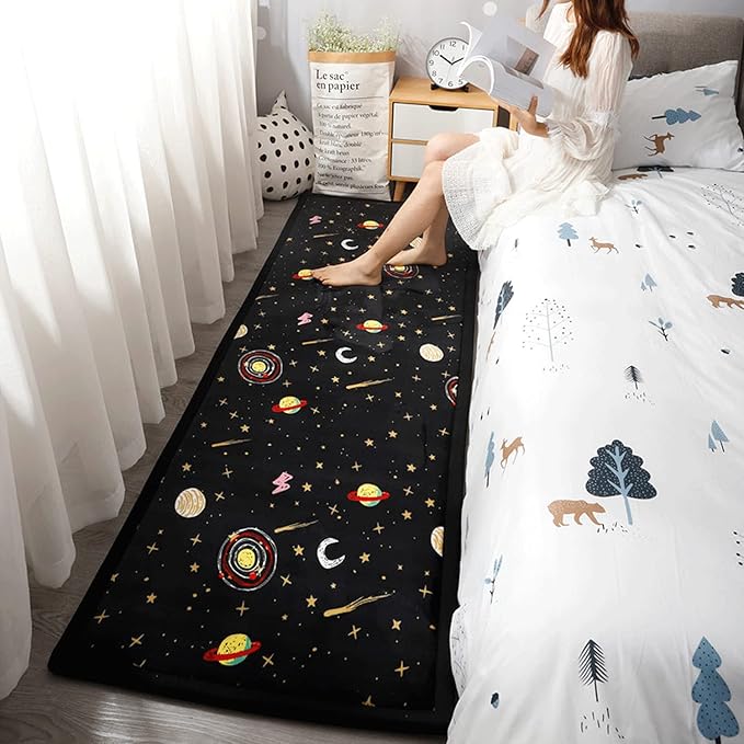 Loartee Coral Velvet Area Rug - 1" Thick Memory Foam Baby Play Mat, Washable Toddler Carpet, Home Decor for Living Room, Nursery, Kids Bedroom, Astral Black, 4'3"x6'3"