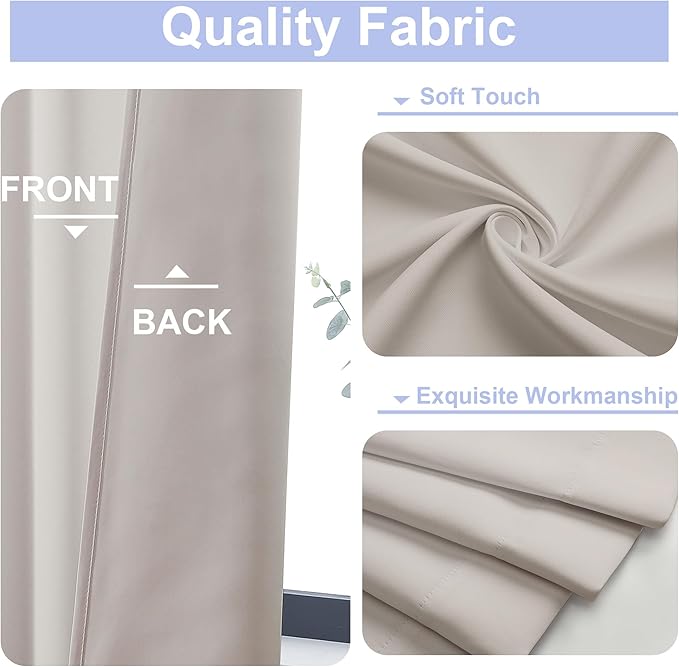 Simplebrand Ava Natural Blackout Curtains for Bedroom 63 Inch Length 2 Panels Set, Solid Thermal Insulated Energy Saving Rod Pocket Window Treatment Curtains Blackout Drapes, W40 x L63 Inch, Natural