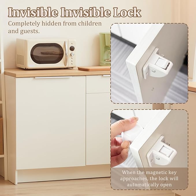 Magnetic Cabinet Locks for Baby Safety, Children Proof Cupboard Drawers Latches, Safe & Easy Install, Multi-Purpose Adhesive No Need for Screws or Tools(24 locks and 2 Keys)