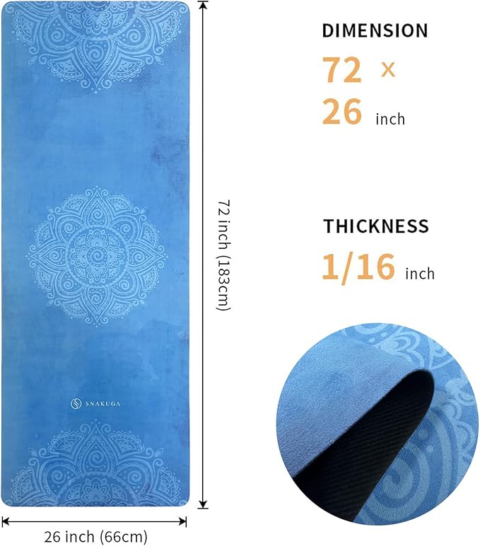 Travel Yoga Mat, Non Slip Exercise Suede Mat with Carry Bag, All-Purpose Fitness Mat with High Density Anti-Tear Surface for Women, Ideal for Pilates Workout (72'' x 24'' x 1.5mm Thick)