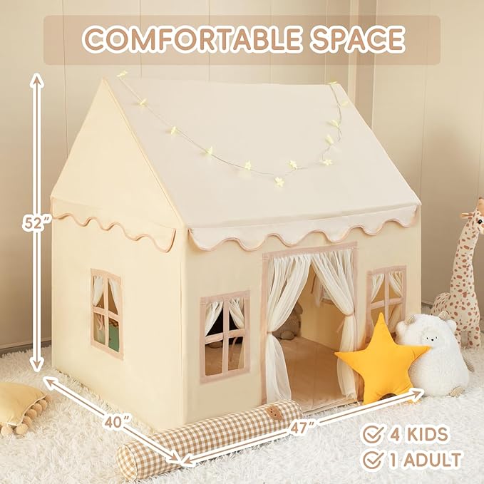 Playhouse Play Tent for Kids-Portable with Padded Mat, Star Lights, Carry Bag, Play Tent Indoor & Outdoor, Washable Kids Play House for Toddler