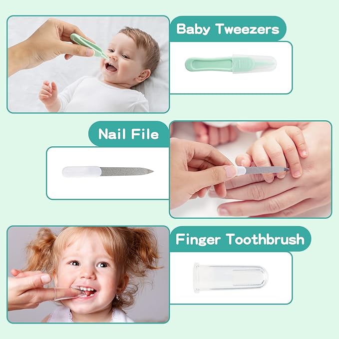 Baby Healthcare and Grooming Kit with Nail Clippers, Scissors, Infant Grooming Kit for Newborns (18 in 1, Green)
